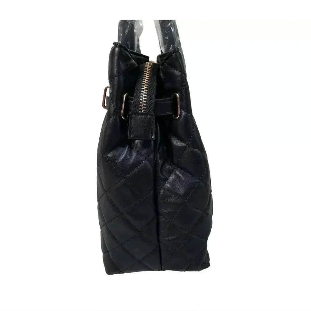 NWT Badgley Mischka Big Quilted Black Diamond Pattern Tote Bag With Front Lock - Picture 6 of 13